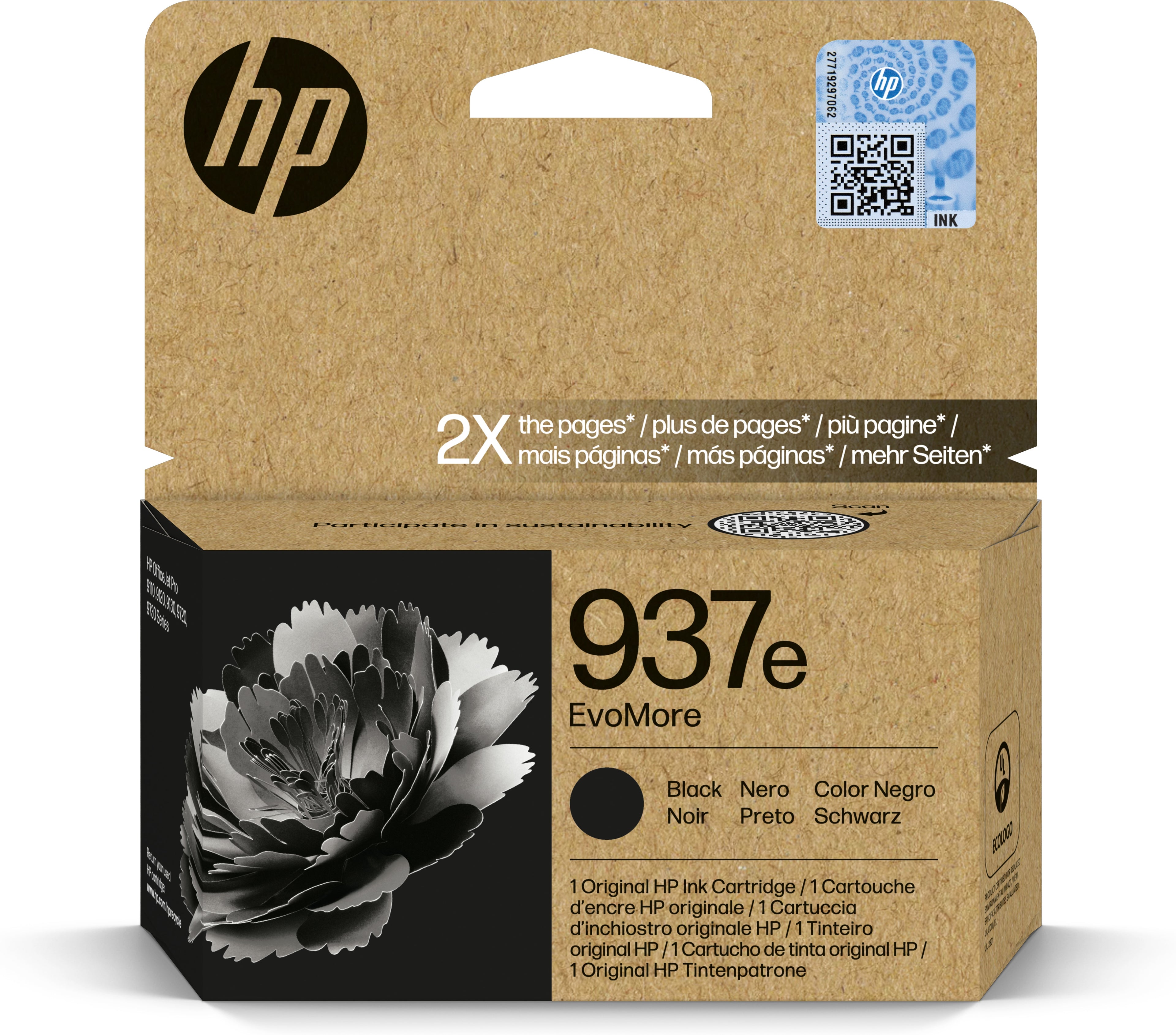 TINTA ORIGINAL HP 937e NEGRO (~2.500 copias)
